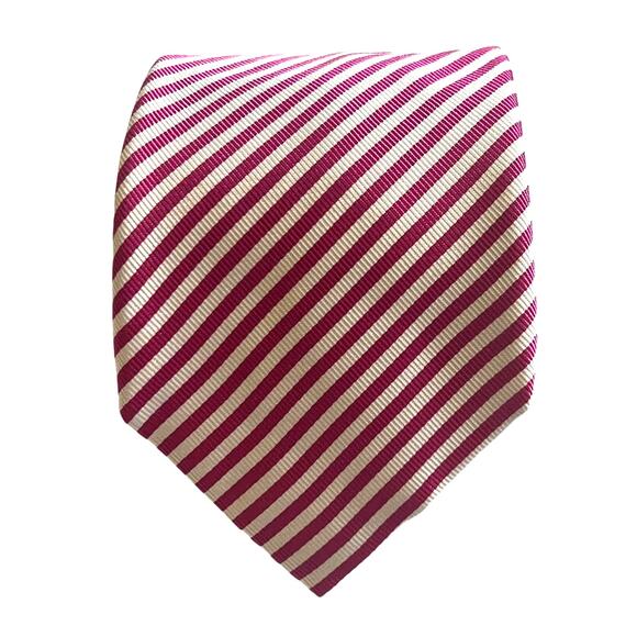 Charles Tyrwhitt Pink White Diagonal Striped 100% Silk Neck Tie - Picture 1 of 7